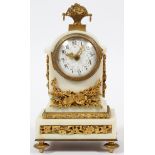 FRENCH BRONZE-MOUNTED WHITE MARBLE DESK CLOCK, C. 1900, H 7", W 4"A creamy white architectural style