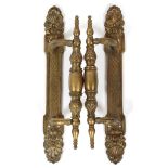 FRENCH BRONZE DOOR HANDLES, C. 1880-1900, PAIR, L 12 1/2"Each has a lattice backing accented by