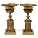 FRENCH STYLE GILT METAL TAZZE, PAIR, H 8 3/4", DIA 5 1/4"A pair of tazzas, or tazze, of round