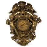 FRENCH LOUIS XV STYLE BRONZE CARTEL CLOCK, C. 1880, H 27", W 21"A winged female crest above the