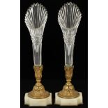 FRENCH CRYSTAL & GILT BRONZE VASES, LATE 19TH C., PAIR, H 7 1/4"Each cut crystal vase is fitted in