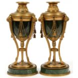 FRENCH GILT BRONZE-MOUNTED MARBLE CASSOULETS, LATE 19TH C., PAIR, H 9 1/2"A pair of green marble,