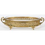 FRENCH EMPIRE BRONZE & CRYSTAL CENTERPIECE BOWL, 19TH C., H 3", L 15"An oval gilt bronze frame