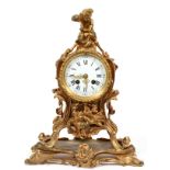 FRENCH ROCOCO STYLE BRONZE MANTEL CLOCK, LATE 19TH C., H 15", W 11", D 8"Raised on acanthus leaf