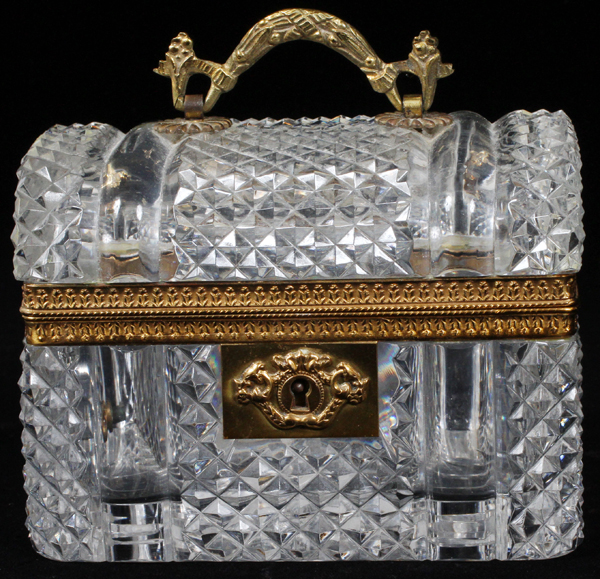 FRENCH ANTIQUE CRYSTAL CASQUE, H 5 1/2", L 3 1/2"A rectangular crystal box with gilt mounted handle, - Image 2 of 3