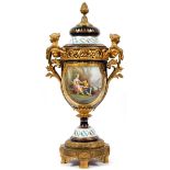 SEVRES PORCELAIN & BRONZE-MOUNTED COVERED URN, 19TH C., H 28", W 13", SIGNEDFrench Sevres porcelain,