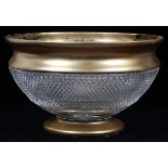 CUT CRYSTAL & FIRED GOLD CENTERPIECE BOWL, H 7 1/4", DIA 12"A round crystal bowl with hand cut