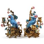 FRANCO-CHINESE BRONZE & PORCELAIN TWO-LIGHT FIGURAL CANDELABRA, LATE 19TH C., PAIR, H 12 1/2", W