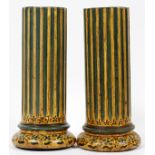 CARVED & PAINTED WOOD COLUMNS, PAIR, H 12", D 5 1/2"Each is a fluted half column, painted green,