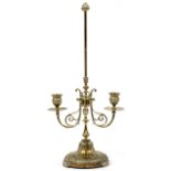 FRENCH BRONZE TWO-LIGHT CANDLE HOLDER, H 20", W 9"A two light candleholder with round pedestal