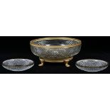 FRENCH CRYSTAL BOWL WITH BRONZE MOUNTS, H 3 1/2", DIA 8", & SET OF DISHES (2)Including 1 with