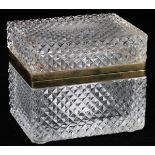 FRENCH CUT CRYSTAL HINGED BOX, H 3 1/2", W 4"A rectangular box with diamond-cut exterior and cut