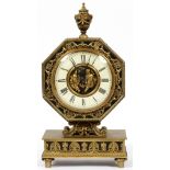 FRENCH BRONZE MANTEL CLOCK FOR EDWARD CALDWELL & CO., C. 1900, H 13 1/2"An octagonal clock, with