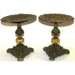 CONTINENTAL BRONZE TAZZAS, 19TH C., PAIR, H 6 3/4", DIA 6"A pair of tazzas, or tazze, each on a