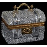 FRENCH ANTIQUE CRYSTAL CASQUE, H 5 1/2", L 3 1/2"A rectangular crystal box with gilt mounted handle,