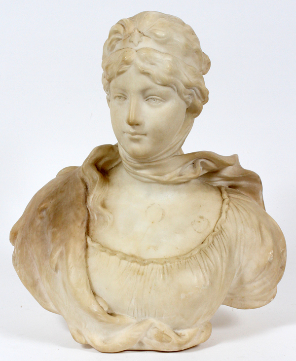 O. SCHEGGI (ITALIAN 19TH C.) CARVED WHITE MARBLE BUST OF QUEEN LOUISA, H 16", W 14"No plinth; signed