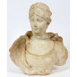 O. SCHEGGI (ITALIAN 19TH C.) CARVED WHITE MARBLE BUST OF QUEEN LOUISA, H 16", W 14"No plinth; signed