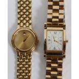 LADY'S MOVADO & COACH WRISTWATCHES, 2One Coach watch, rectangular shape, Swiss made, gold tone.