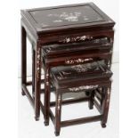 CHINESE ROSEWOOD AND MOTHER OF PEARL NEST OF 3 TABLES H 21.5" L 17.25 D 12.25"- For High