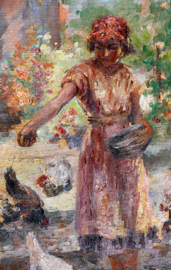 GEORGE LUKS (AMERICAN, 1867-1933), OIL ON WOOD PANEL, H 12 3/4", W 9 1/2", GIRL FEEDING - Image 3 of 4