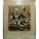 BERNARD BUFFET, COLOR LITHOGRAPH, H 20", W 24", TWO FEMALE NUDES ON A DIVANEdition #34/250, pencil