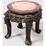 CHINESE MARBLE INSET TEAKWOOD STAND, H 15 1/2", L 18"19th century.- For High Resolution Photos visit