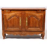 COUNTRY FRENCH STYLE HAND CARVED WALNUT CABINET C. 1960 H 36" L 52" D 12"By Don Russeau, N.Y.C.