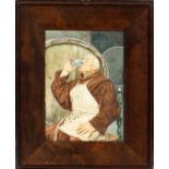 S DACOSTA WATERCOLOR MONK TASTING WINE H 16" W 11"framed- For High Resolution Photos visit