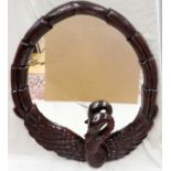 CARVED MAHOGANY SWAN FORM MIRROR, H 40", L 28 1/2"- For High Resolution Photos visit Dumouchelles