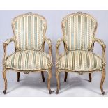 LOUIS XV STYLE OPEN ARM CHAIRS, PAIRHaving striped upholstery.- For High Resolution Photos visit