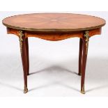 LOUIS XV STYLE MAHOGANY AND FRUITWOOD MARQUETRY INLAID COCKTAIL TABLE, H 19", L 30", D 19"Bronze