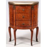 LOUIS XV STYLE MARQUETRY & PINK MARBLE DEMILUNE. H 32", L 24", D 13"Having inlaid marquetry and