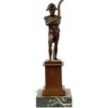 BRONZE SCULPTURE MOUNTED AS TABLE 19TH.C. H 27"Depicting Napoleon standing with arms folded,