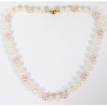 10MM PINK & WHITE CULTURED PEARL NECKLACE, L 16 1/4"A 10mm alternating pink and white cultured pearl