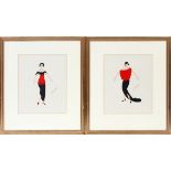 ERTE (RUSSIAN/FRENCH, 1892-1990), GOUACHES, PAIR, IMAGES: 8 1/2"X 6" & 8 1/2" X 4", FEMALE FASHION