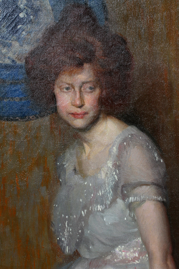 WILL ROWLAND DAVIS (AMERICAN, 1879-1944), OIL ON CANVAS, H 40", W 26", PORTRAIT OF A REDHEADSigned - Image 2 of 5