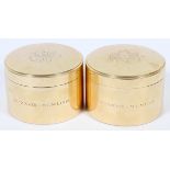 TIFFANY & CO. 14KT YELLOW GOLD POWDER BOXES, PAIR, H 2", DIA 2 3/4"A matching pair of monogrammed