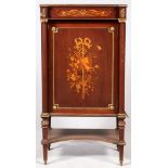 FRENCH INLAID MUSIC CABINET, H 52", L 27", D 16", MAHOGANYHaving a single drawer above a marquetry