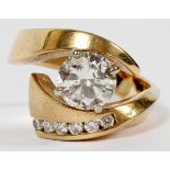 1.78CT DIAMOND AND 14KT YELLOW GOLD LADY'S FREE FORM RINGLadies free form style ring, by-pass