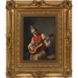 VINCENZO BUSCIOLANO (ITALIAN, B. 1851), OIL ON CANVAS, 1906, 14" X 10", SEATED MUSICIANAn older