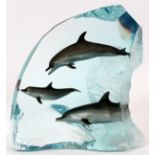 ROBERT WYLAND (AMERICAN B. 1956), LUCITE SCULPTURE, "DOLPHIN WONDER", H 13 1/2", W 6 1/2"Signed