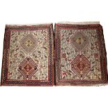 ANTIQUE MIDDLE EASTERN ORIENTAL RUGS, PAIR, W 30", L 35"Handwoven. Animals and birds.Fair