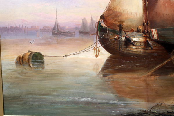 EBENEZER WAKE COOKE, (BRITISH, 1843-1926) OIL ON CANVAS, H 40" W 60" "ROTTERDAM HARBOUR"Very - Image 4 of 5