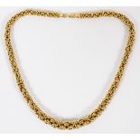 18KT YELLOW GOLD BYZANTINE NECKLACE, L 19"Approximately 8.5mm wide in outer and 6mm wide on edges.