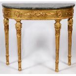 LOUIS XVI STYLE GILT CONSOLE TABLE, H 38", L 39", D 15"- For High Resolution Photos visit