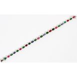 10.55CT NATURAL TSAVORITE, SAPPHIRE, RUBY, & .52CT DIAMOND BRACELET, L 7"A 14kt white gold setting