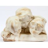 CARVED MARBLE SCULPTURE, C.1900, H 15", L 8", D 11", THREE CHILDRENItalian of French; unsigned.- For