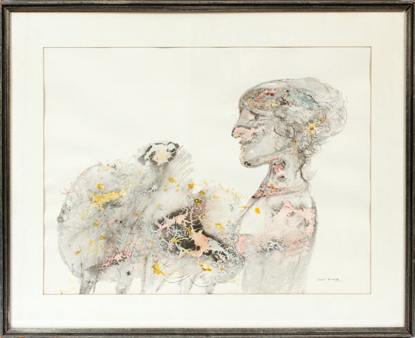 SAKTI BURMAN (INDIAN, B.1935), WATERCOLOR & INK PAINTING, H 18", W 24"Sight size, signed, framed,