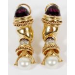 AMETHYST, PAVE DIAMOND AND PEARL EARRINGS, TW.26 GR. PAIR H 1 5/8'', W 1/4''8.5 mm pearl set in