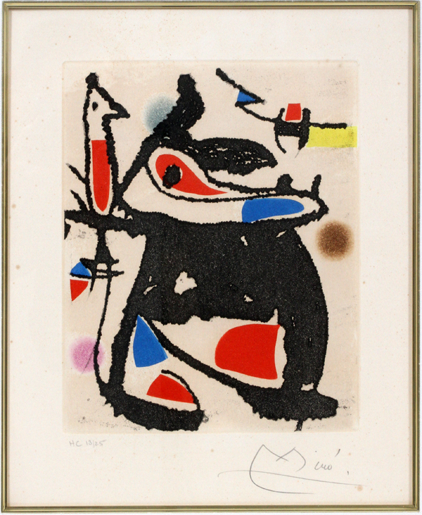 JOAN MIRO (SPANISH 1893-1983), COLOR AQUATINTS, 2, PLATE SIZE: H 11", W 8 3/4" - Image 2 of 4